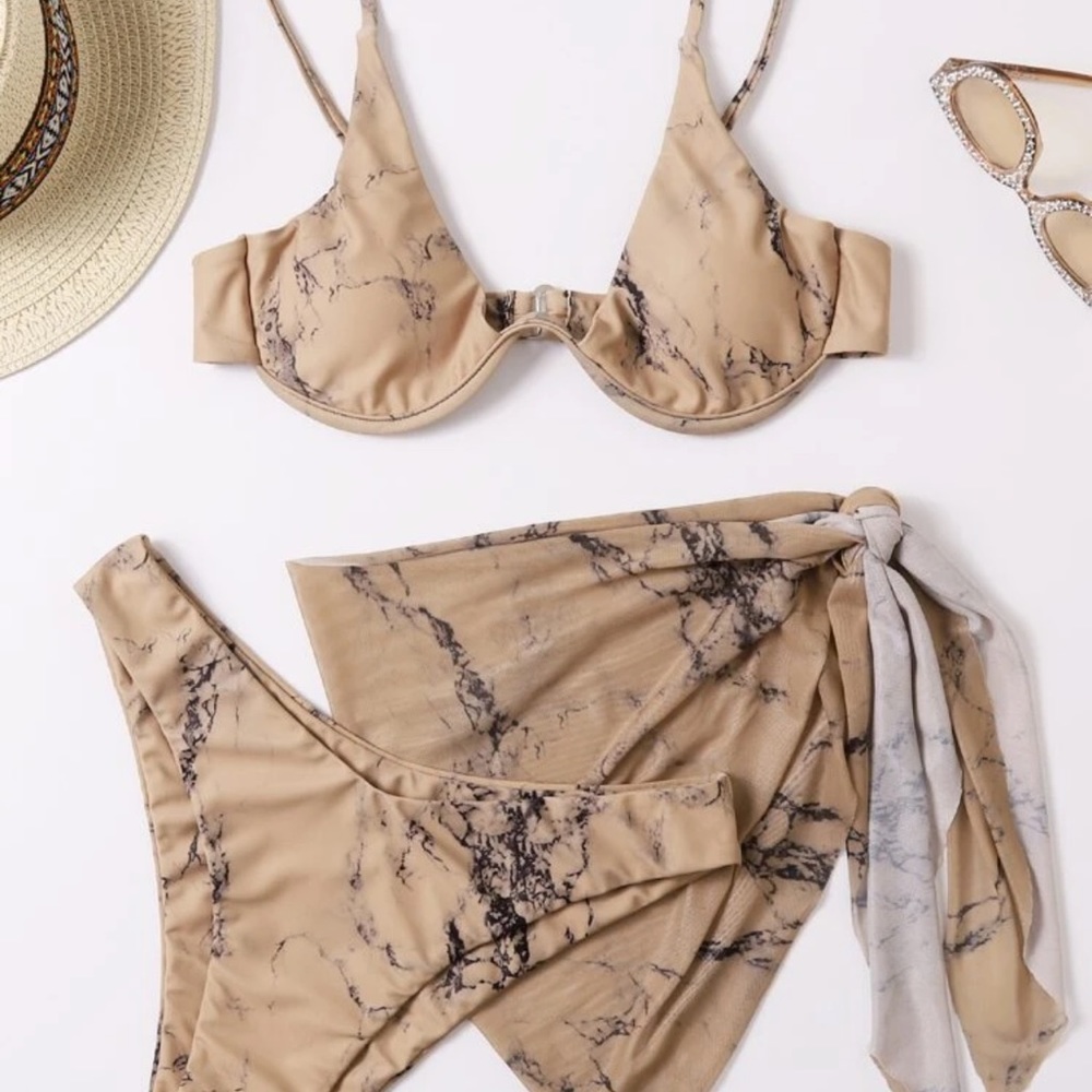 BRAND NEW Tan Marble Bikini with Skirt